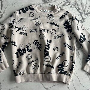H&M Boy's Kids Graffiti Sweatshirt Beige Black ( 8-10 yrs old )